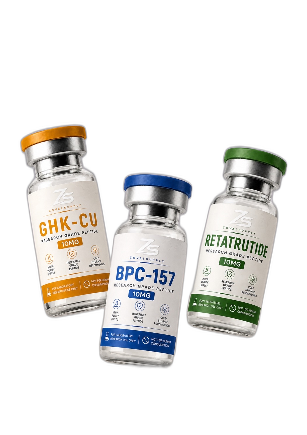 GHK-CU, BPC-157, Retatrutide — research peptides